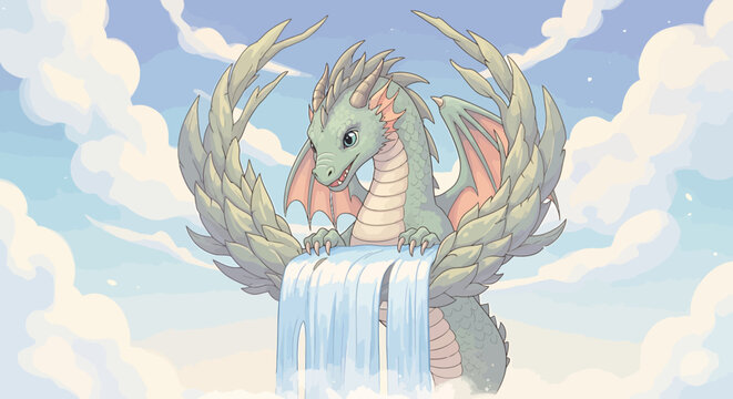 Dragon creature with wings and water.