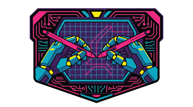 Neon Cyber Robot Visor Vector Illustration.