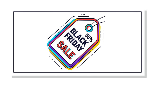 Black Friday Sale Tag 50% Off Discount, Retail Promotion, Shopping Event