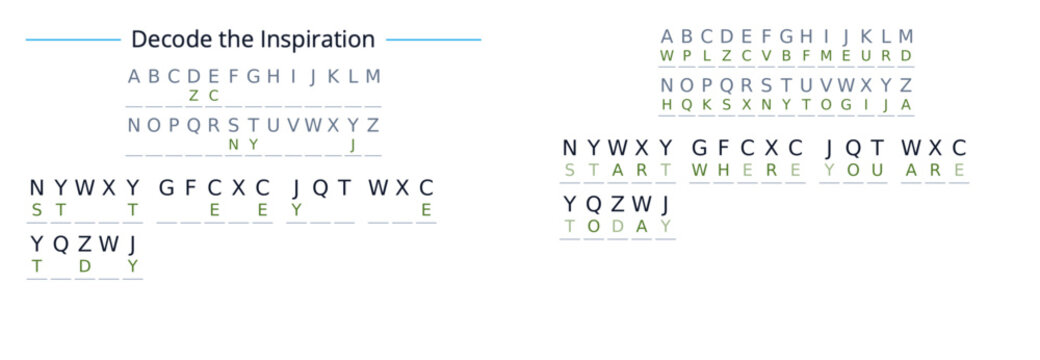 Decode the inspiration alphabet decoder puzzle educational illustration