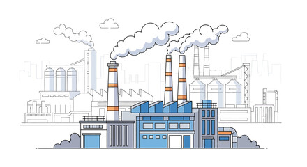 Obraz premium Industrial factory with smoke stacks.