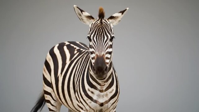 Portrait of Zebra Standing in Soft Natural Light with Minimalist Background