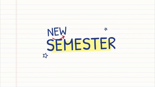 New semester text animation with paper airplane on notebook paper
