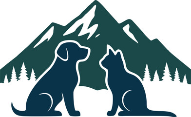  illustration of a dog and cat with a mountain background © Anijombang