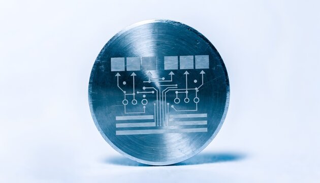 Digital technology circuit board in futuristic glowing sphere with cybersecurity data flow