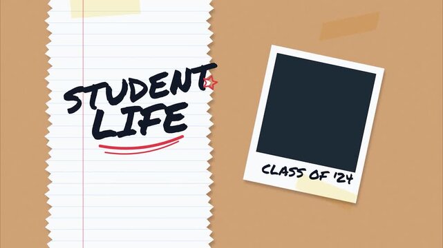 Student life scrapbook animation with paper and photo frames