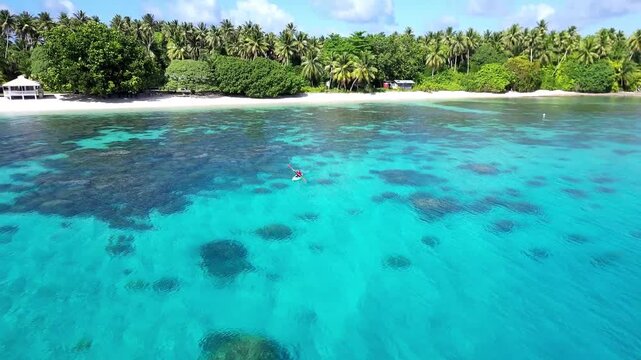 aerial view of tropical Eneko sland, Marshall Islands kayaking 
