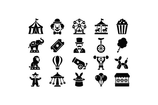 Black and white circus icons set Vector