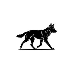 Fototapeta premium Striking black silhouette of a walking wolf or wild dog featuring detailed fur texture and alert posture.