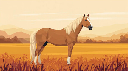 Obraz premium a majestic palomino horse standing in a vibrant autumn field.