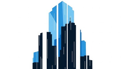 Obraz premium Architecture - Modern City Skyline Illustration with Blue Glass Skyscrapers and Dark Navy Tower Silhouettes