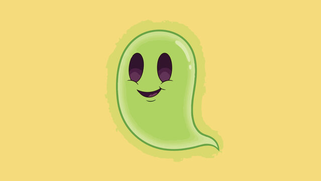 Cute Green Ghost with Smiling Face and Purple Eyes.