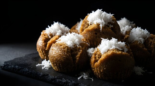 "Kue Apang Pella, traditional Indonesian Bugis-Makassar palm sugar steamed cakes topped with freshly grated coconut, representing authentic sweet cultural delicacies."