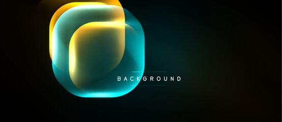 Naklejka premium Abstract neon layers create glowing circular design. Dark background emphasizes vibrant colors, modern aesthetic. Text reads background.