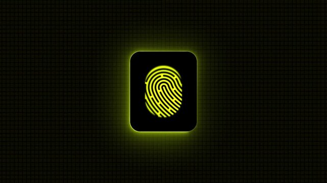 Digital fingerprint icon glowing on dark grid background security and technology concept