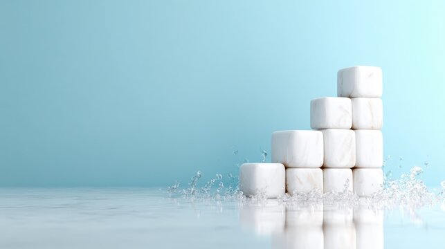 An eye-catching image of stacked marble cubes creating a splash effect, symbolizing growth and progress in a visually striking and modern context.