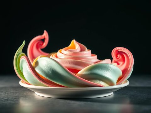 Whimsical pastel swirls cradle a perfectly formed, artfully plated fast food creation, a silent ode to playful indulgence,  pastel,  culinary