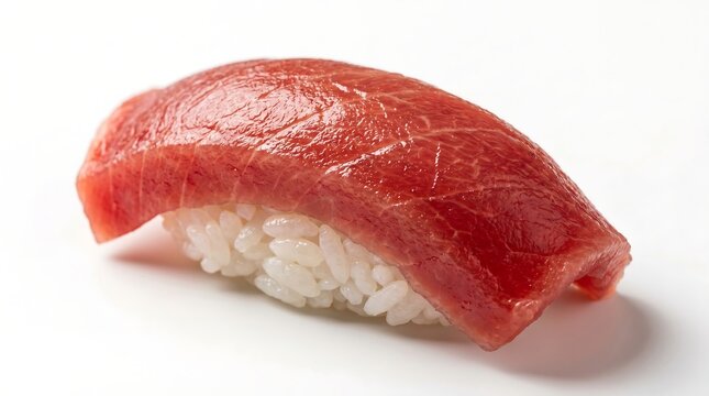 Fresh tuna nigiri sushi piece on white background 8K ultra quality with japanese culinary restaurant delicious appetizer isolated composition presentation traditional gastronomy