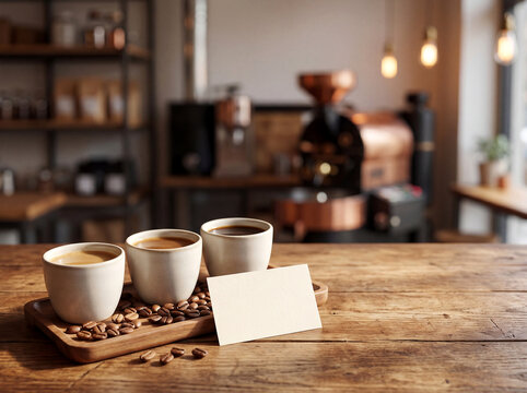 Specialty coffee tasting flight with blank card with copy space at top