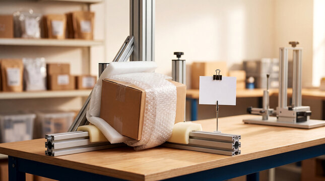 Shipping damage prevention test setup with copy space at top