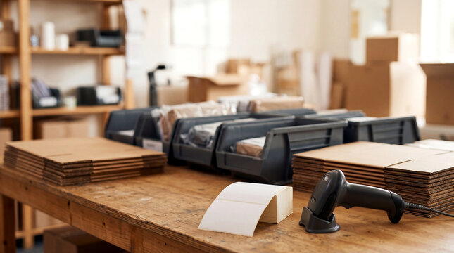 Ecommerce return station with blank labels with copy space at top