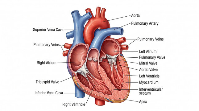 Human heart anatomy PNG, transparent background, isolated medical illustration, realistic anatomical details,