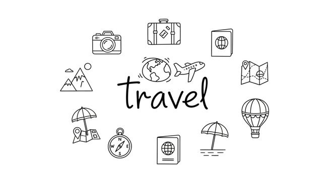 Travel icons and symbols collage.