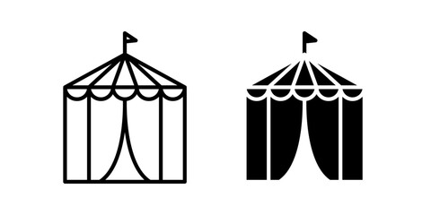 Circus tent icon in outline and solid style, isolated on white background. Ideal for entertainment, carnival, and event features in mobile and web design. © vector land
