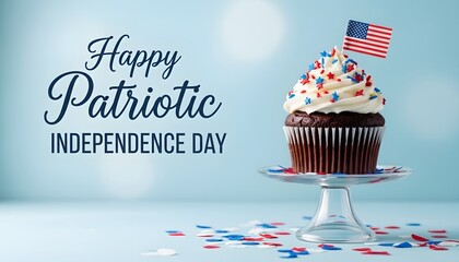 Patriotic independence day chocolate cupcake with american flag