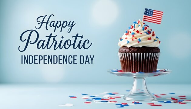 Patriotic independence day chocolate cupcake with american flag