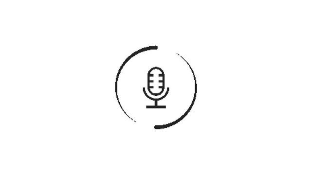 Animated microphone icon loading circle symbol on white background representing audio recording.