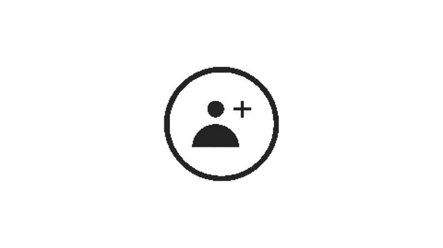 Profile icon animation displaying user person symbol with plus sign for adding new followers.