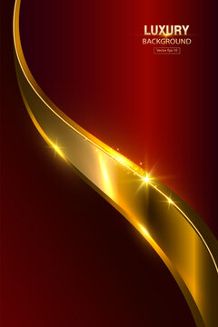 Luxury gradient red abstract background with dynamic golden shiny wavy line curve. Luxury Modern Red Dackground Template Design. Perfect For Cover