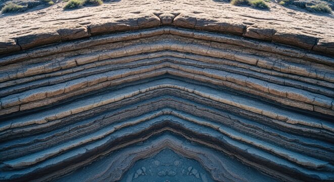Geological Rock Strata Layers Showing Anticlinal Fold Pattern.