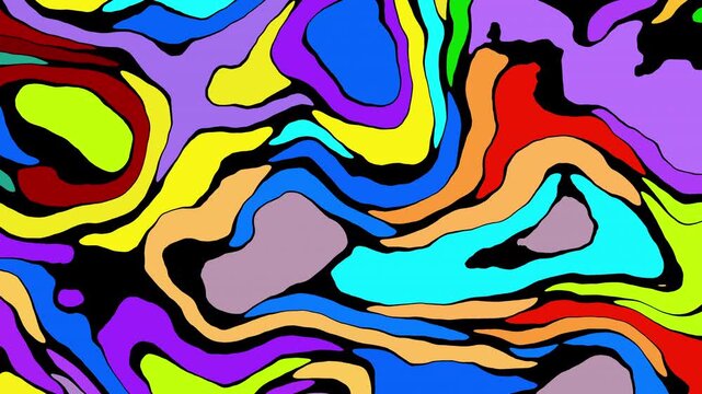 Abstract colorful loop background with a seamless psychedelic wave pattern for a vibrant, retro textile design 4k Abstract background video