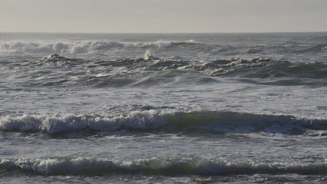 A stormy morning on the Atlantic Ocean in Baiona, on the Galician coast.