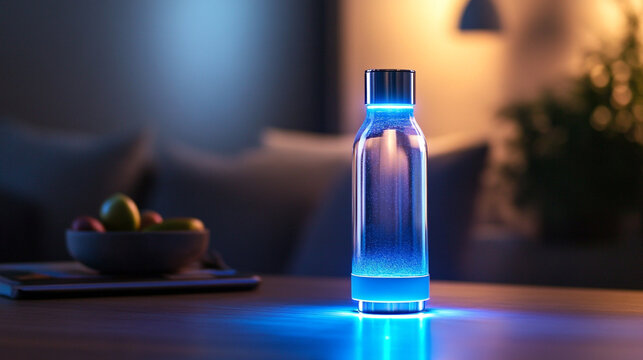 water bottle with led base illuminated when its time to drink