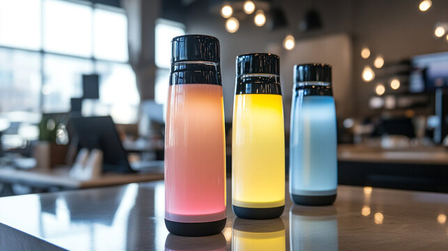 water bottle with led base illuminated when its time to drink