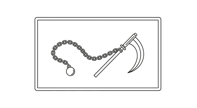 Medieval Flail Weapon Icon, Scythe Blade Attached to Chain with Ball