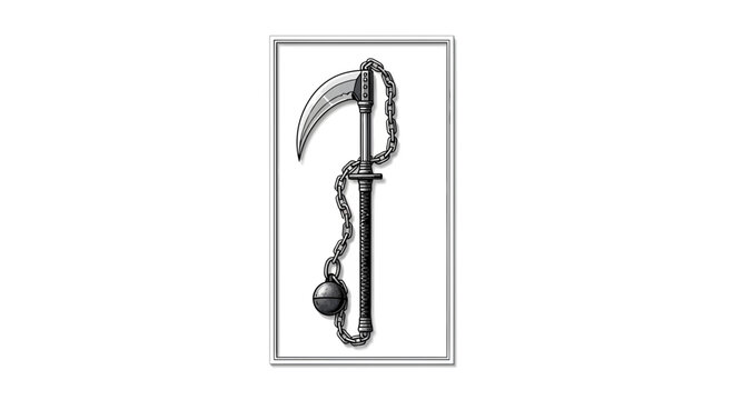 Medieval Flail Weapon Illustration: Scythe Blade, Chain, and Ball