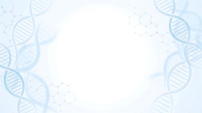 Abstract background featuring DNA double helix strands and molecular structures