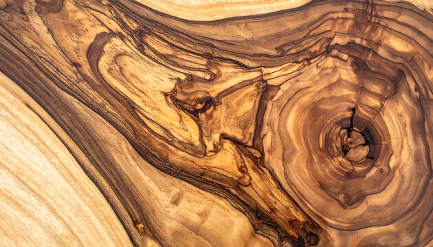 Abstract wood grain texture, swirling patterns and natural lines, rich brown and tan tones, organic background