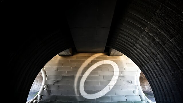 Underside of an ancient stone arch bridge with massive interlocking blocks and dramatic light.