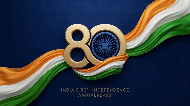 80th independence day of india celebration with flag ribbon