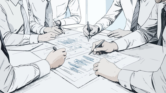 Business hands interacting, planning on documents