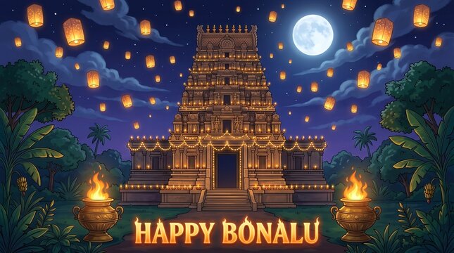 Bonalu is a vibrant Telangana festival honoring Goddess Mahakali with decorated Bonam pots, turmeric, neem leaves, drums, and temple rituals, symbolizing devotion and