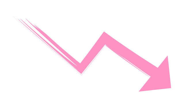 Pink Hand Drawn Down Arrow Highlighter Marker Stroke Isolated on Transparent Background