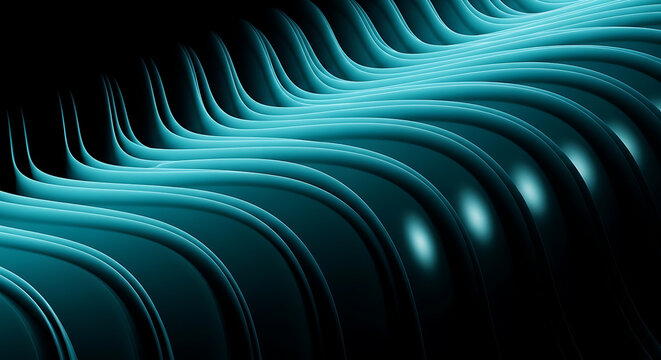 Abstract glowing cyan wavy lines on dark background with abstract background technology wallpaper creative visualization futuristic