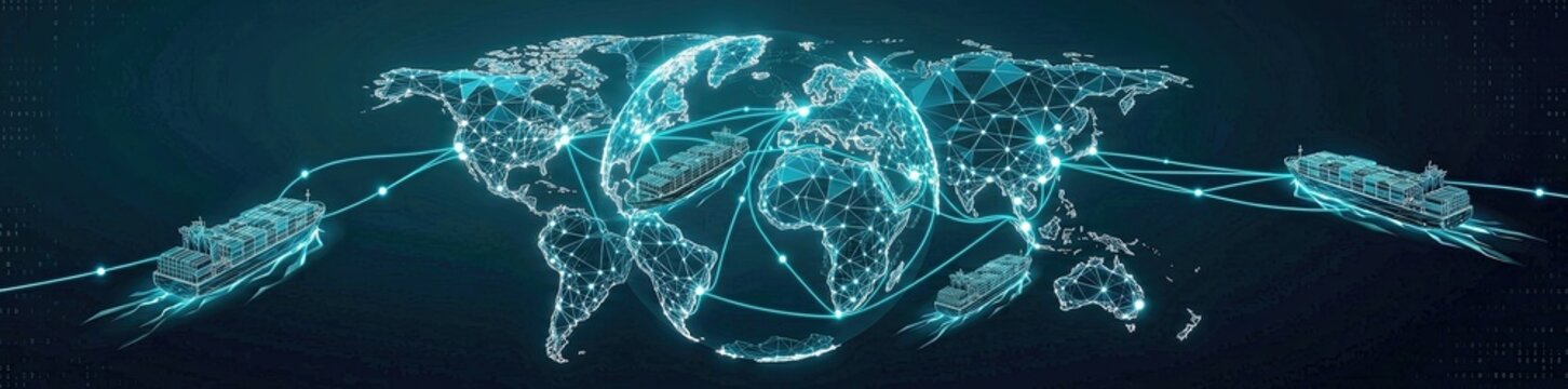 Global trade connectivity event digital world map infographic visualization high-tech environment aerial viewpoint international commerce concept