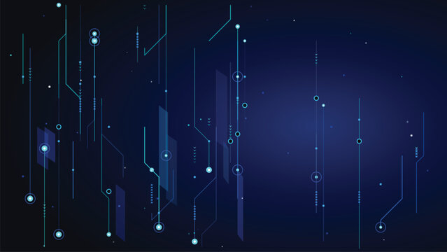 Abstract technology background with glowing blue lines and digital circuit board elements, futuristic data connection concept
